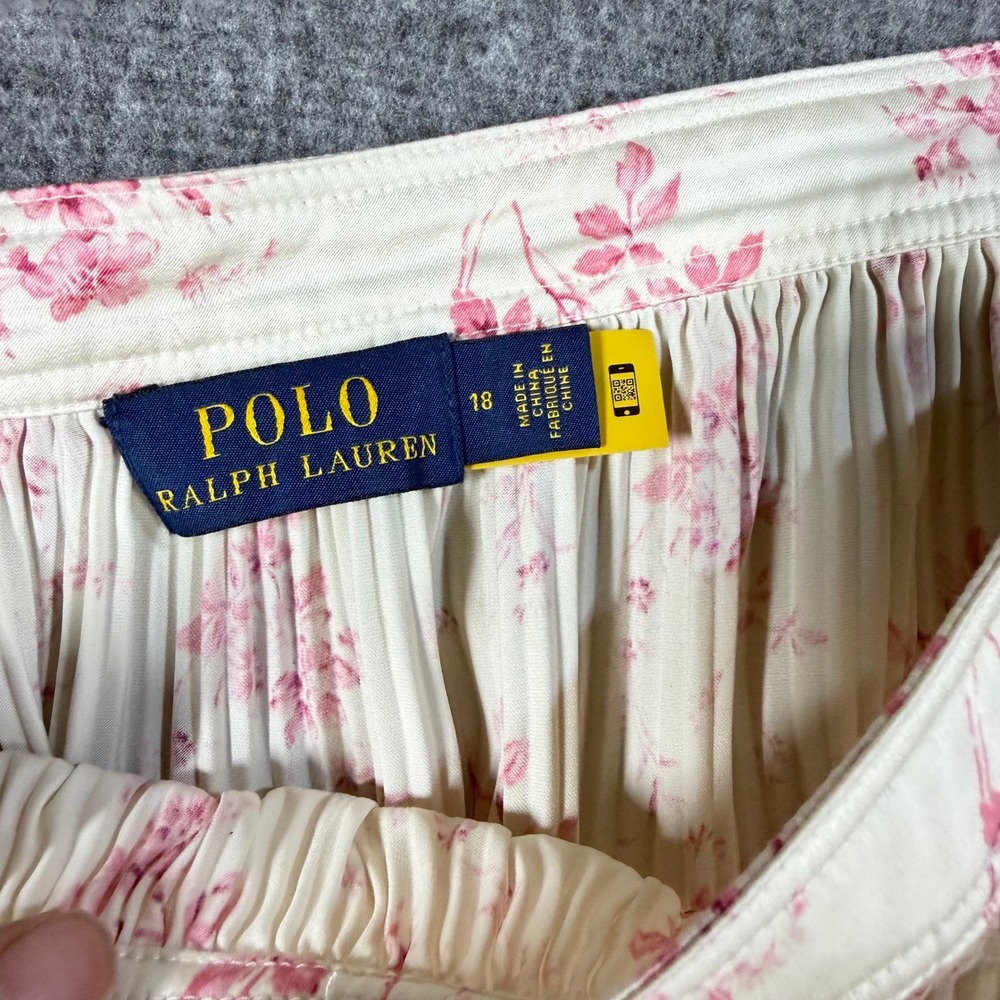 Polo Ralph Lauren Pink Floral Jaclyn Pleated Satin Ruffled Midi Skirt Womens 18 - Picture 2 of 9